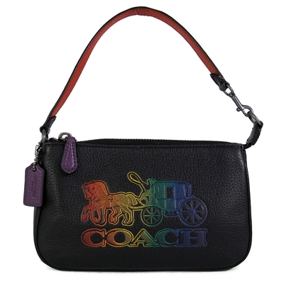 COACH NOLITA 19 彩色大馬車LOGO鵝卵石紋皮革手提/手掛包(黑色)