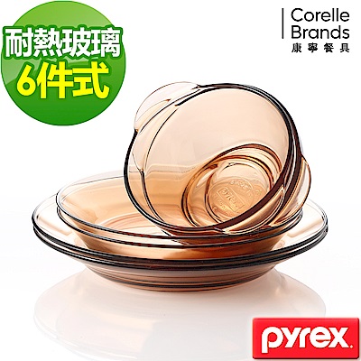 美國康寧Pyrex 透明耐熱玻璃餐盤6件組(602)
