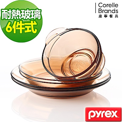 【美國康寧】Pyrex 透明耐熱玻璃餐盤6件組-602