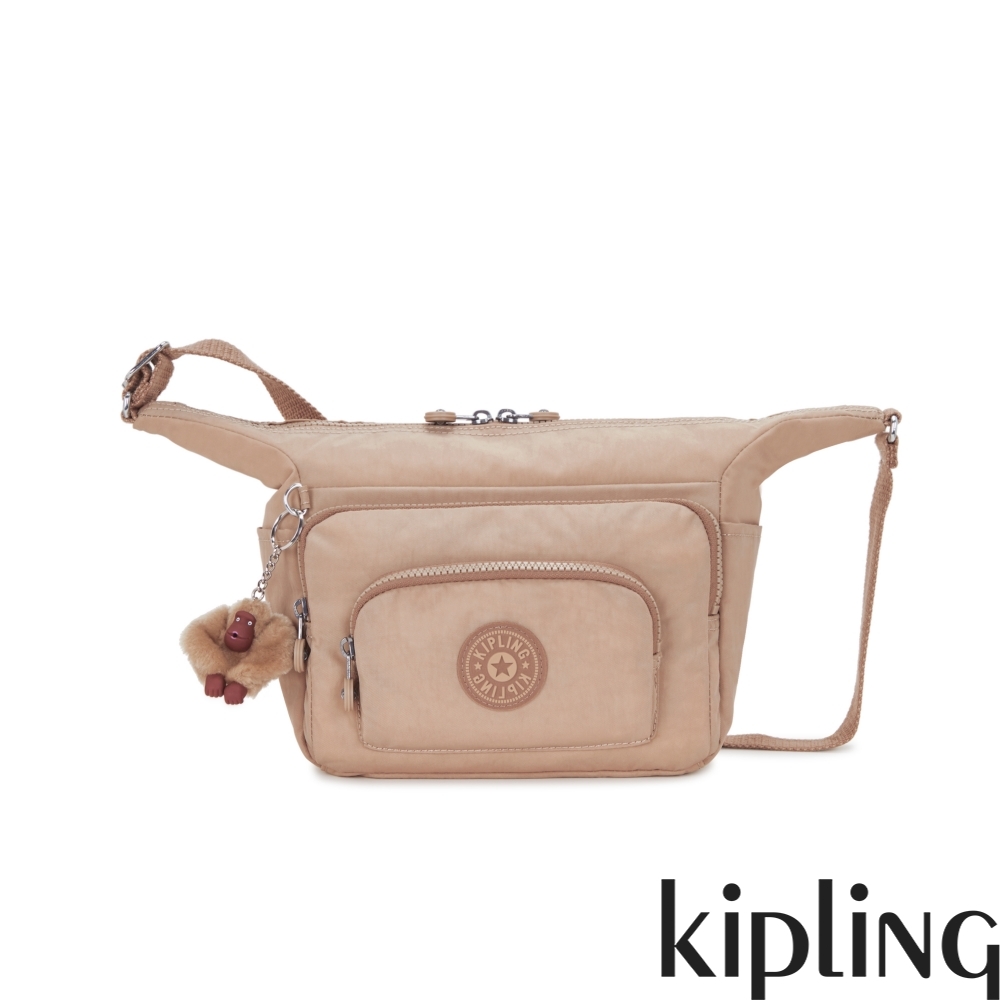 Kipling 溫柔淡雅奶茶色輕便實用多袋斜肩包-ERICA S