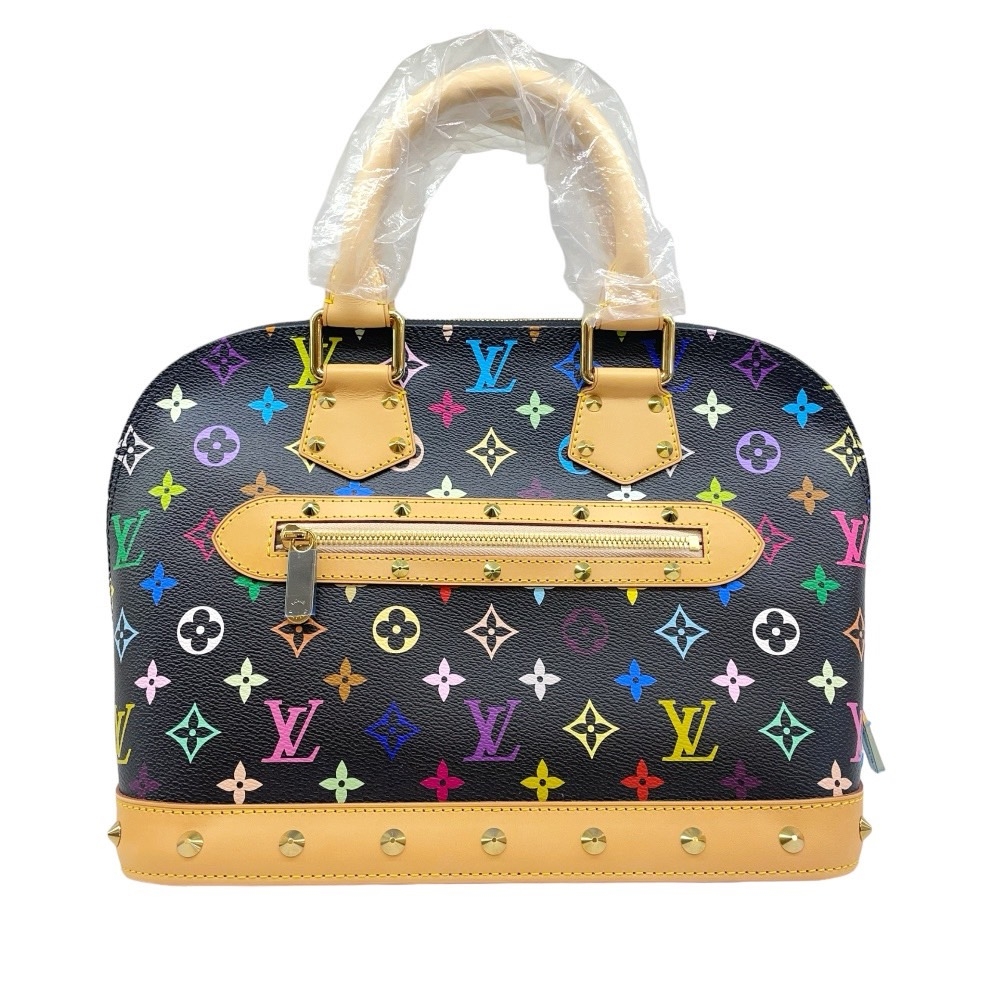 Louis Vuitton 路易威登 聯名款村上隆黑彩鉚釘手提艾瑪包/ALMA/貝殼包(黑色/M92646)