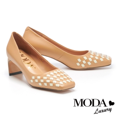 高跟鞋 MODA Luxury 氣質編織羊皮方頭高跟鞋－米白