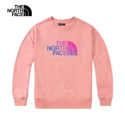 【The North Face 官方旗艦】北面女款粉紅色舒適透氣大尺寸品牌印花寬鬆大學T｜86QDI0R