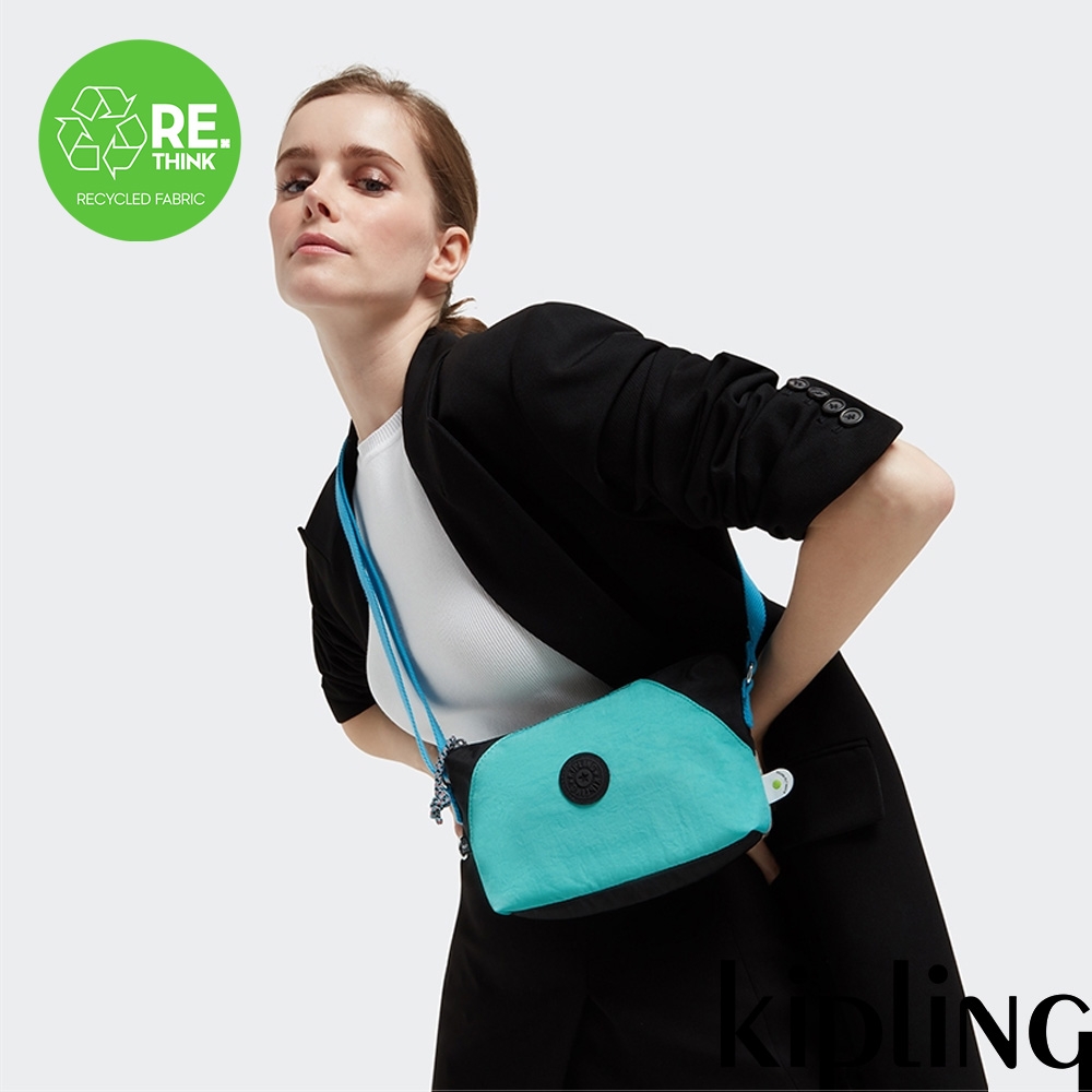 Kipling 夢幻海洋藍綠佐岩石黑側背小包-ART XS