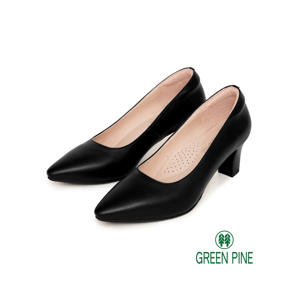 GREEN PINE經典尖頭素面柔軟羊皮跟鞋黑色(00281612)