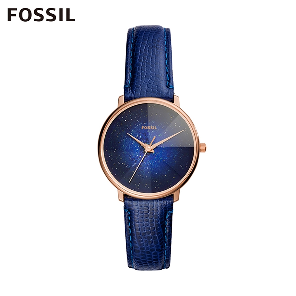 FOSSIL GALAXY 稜彩星系皮革女錶-午夜藍 33MM ES4729