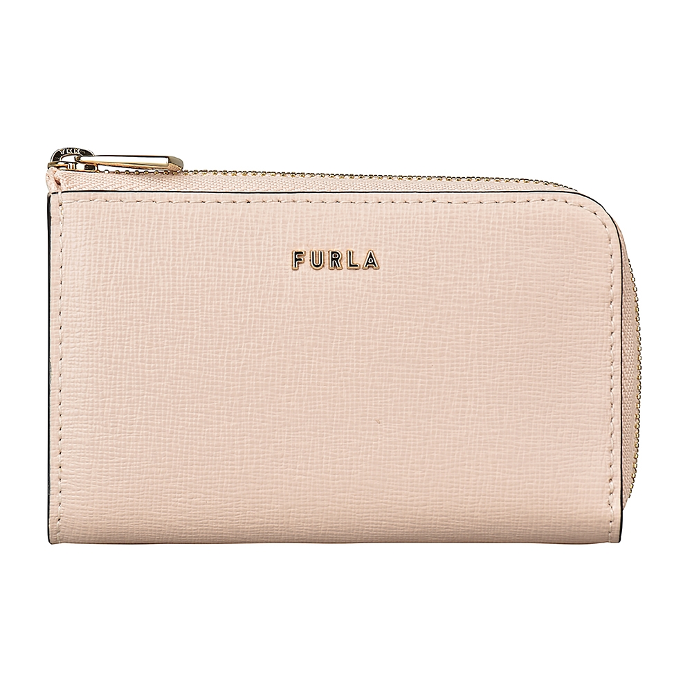 FURLA BABYLON金字LOGO防刮牛皮拉鍊零錢包(芭蕾粉)