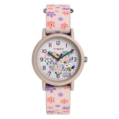 TIMEX 天美時 x Peanuts 34毫米春季花園手錶(白x粉TXTW2W33400)