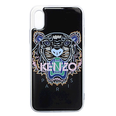 KENZO 3D立體彩繪虎頭粉紅字母 I Phone X/XS 軟膠手機殼 (黑色)