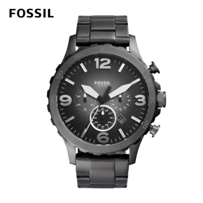 FOSSIL Nate 酷灰時尚三眼手錶 灰色不鏽鋼鍊帶 JR1437