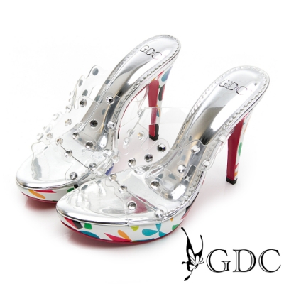 GDC-繽紛閃鑽透視性感華麗高跟拖鞋-銀色