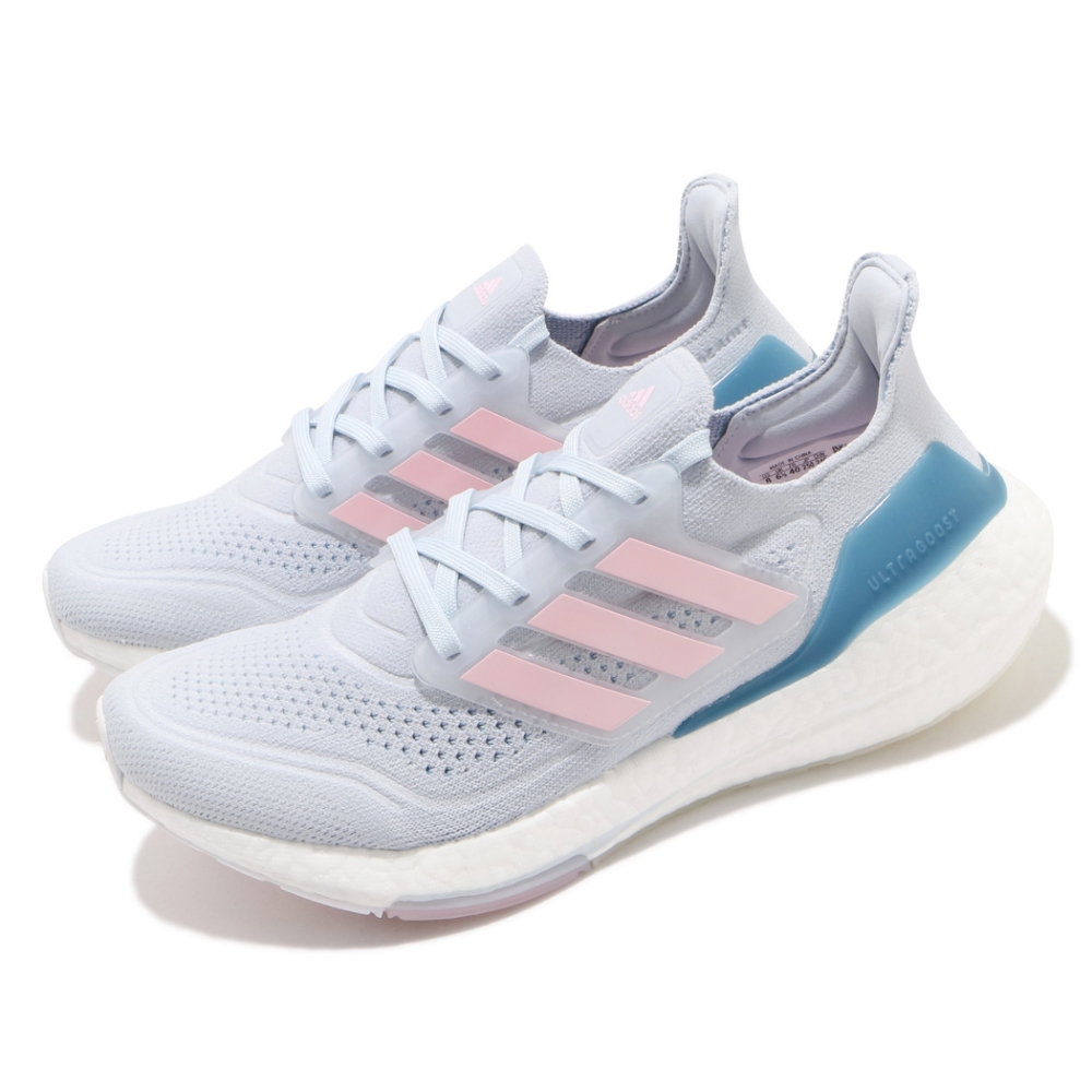 adidas 慢跑鞋 Ultraboost 21 運動 女鞋 愛迪達 輕量 透氣 舒適 避震 路跑 藍 粉 FY0395