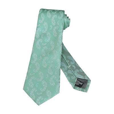 EMPORIO ARMANI字母LOGO羽毛緹花設計真絲領帶(寬版/草綠x白)