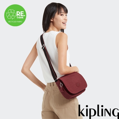 Kipling 勃根地鐵鏽紅掀蓋多袋肩背包-LOREEN M