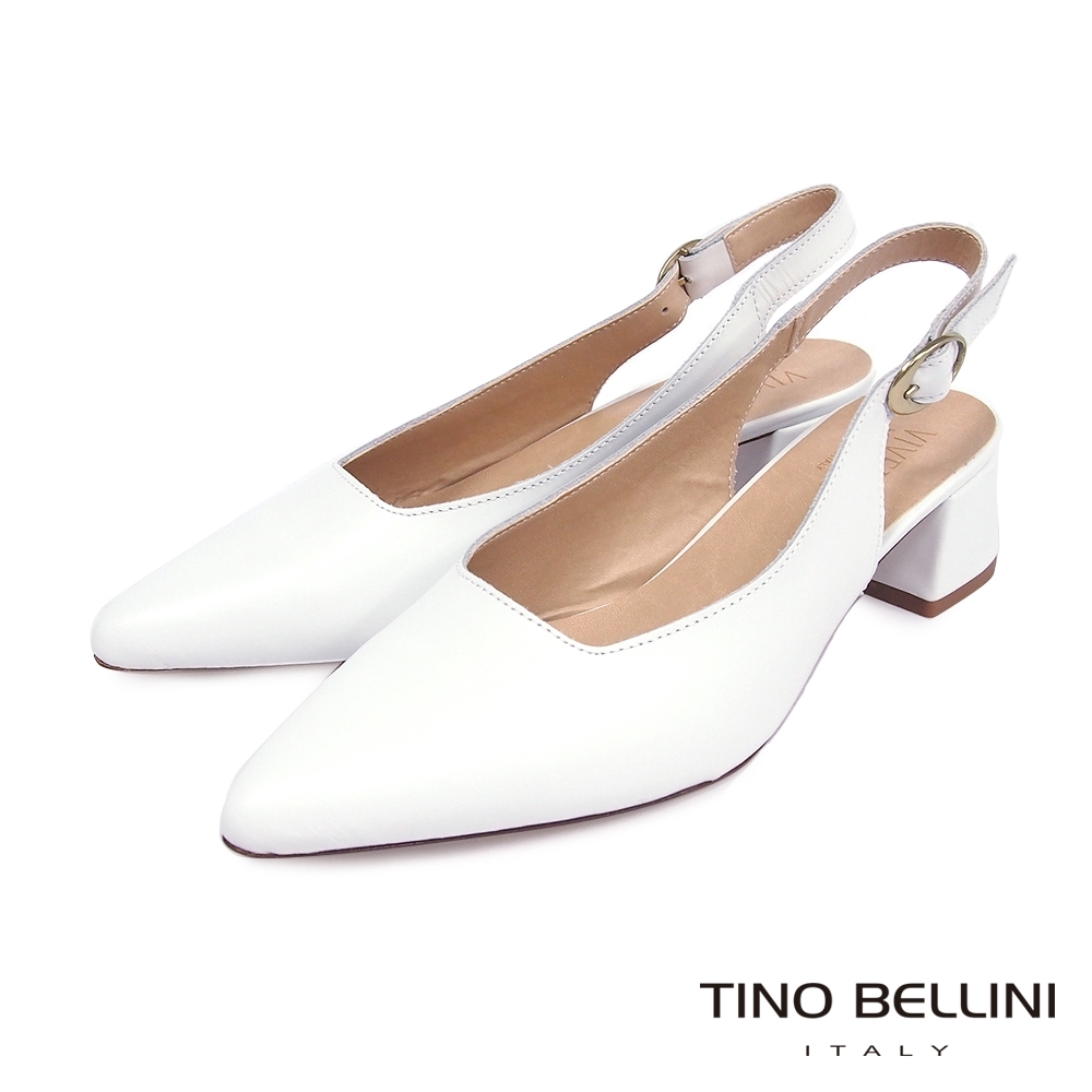 Tino Bellini 義大利進口簡約摩登後釦帶粗跟鞋-白