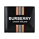 BURBERRY白字LOGO滑面帆布條紋設計8卡對折短夾(黑) product thumbnail 1