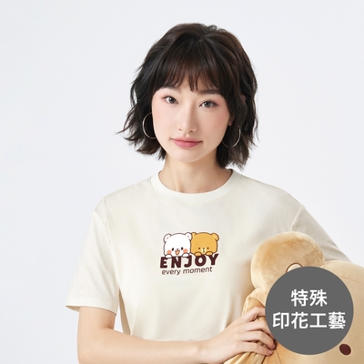 GIORDANO 女裝印花短袖上衣 Milkmochabear聯名系列 - 01 本白