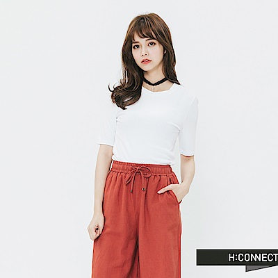 H:CONNECT 韓國品牌 女裝-合身純色圓領t-shirt-白