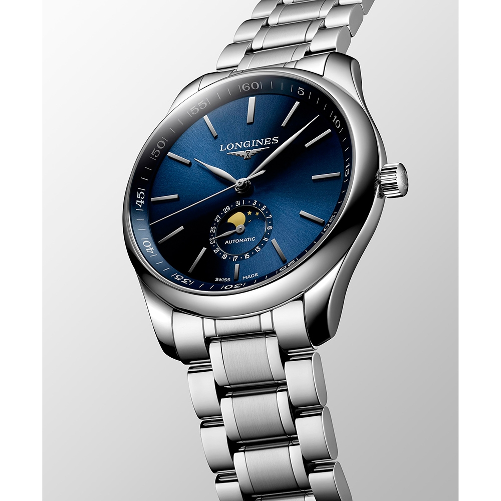 LONGINES 浪琴 官方授權 Master 巨擘系列月相機械錶-藍/42mm L2.919.4.92.6