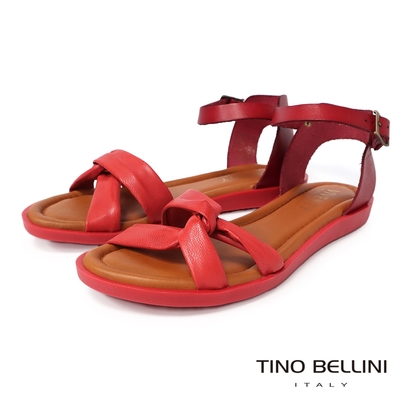 Tino Bellini 西班牙進口全真皮扭結涼鞋FSJV006(玫瑰粉)