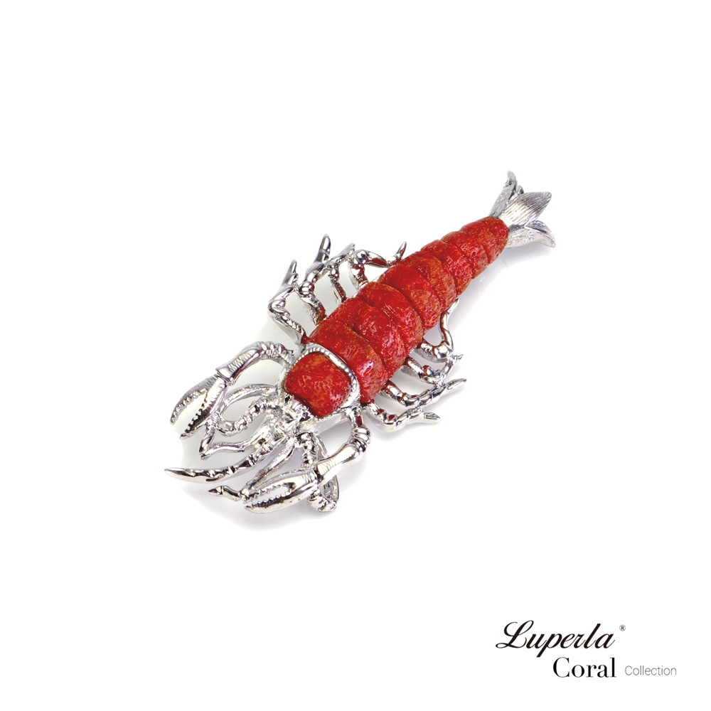 大東山珠寶 新銳設計系列 海老 天然玫瑰珊瑚 925銀胸針