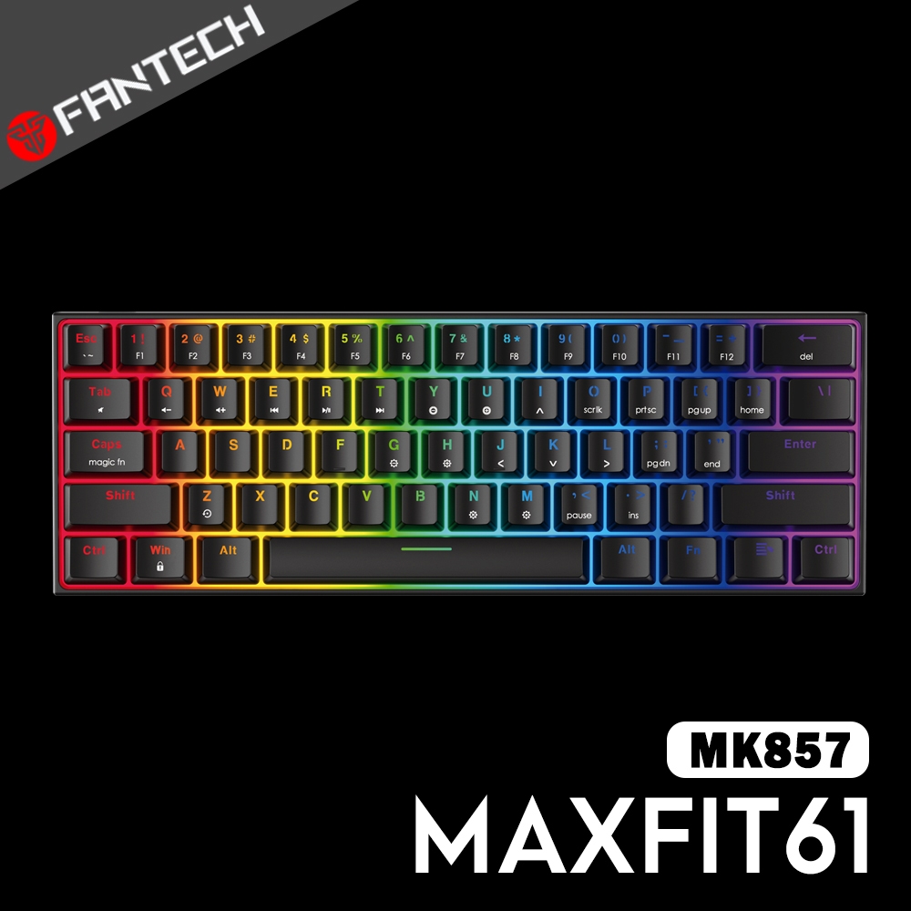 FANTECH MAXFIT61 60% RGB可換軸機械式鍵盤(MK857)-黑