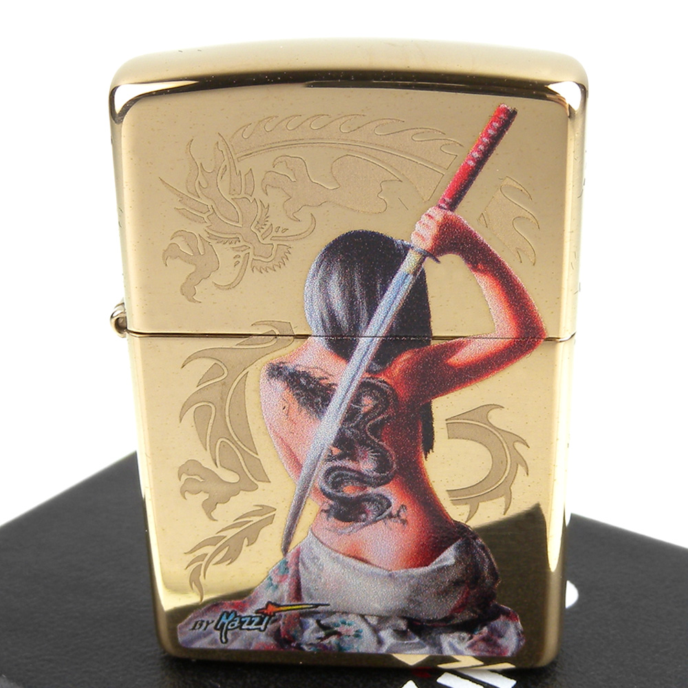 ZIPPO 美系~Mazzi-武士刀龍紋女郎圖案設計打火機