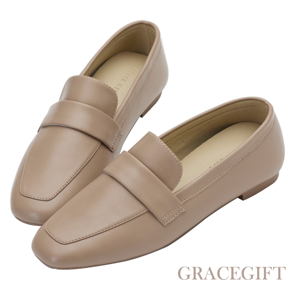 【Grace Gift】百搭達人素面方頭樂福鞋 灰褐 product image 1