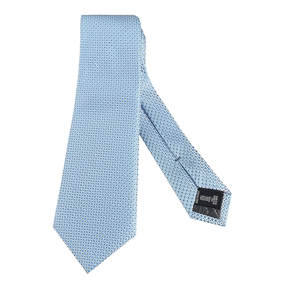 EMPORIO ARMANI方形搭配小點點花紋設計絲綢混紡領帶(寬版/淺藍底x白藍字)