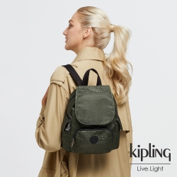 Kipling 深沉橄欖綠拉鍊掀蓋後背包-CITY PACK MINI