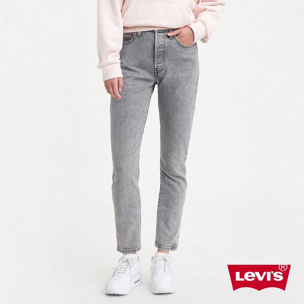 Levis 女款 Skinny 高腰緊身排釦牛仔褲 黑灰石洗 彈性布料