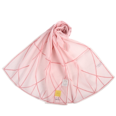 Sybilla 幾何線條純綿抗UV長型薄圍巾-粉紅色