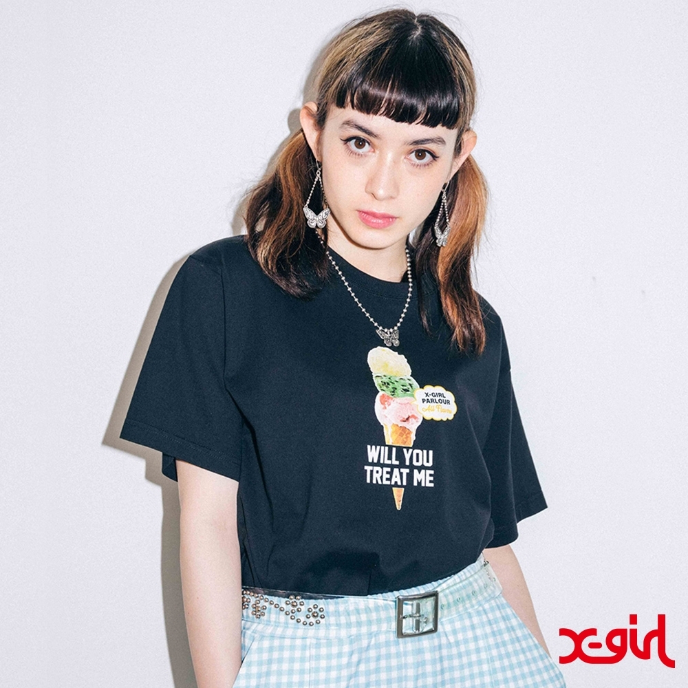 X-girl ICE CREAM S/S TEE冰淇淋渲染短T-黑