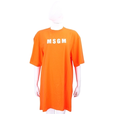 MSGM 白字母橘色短袖長版TEE 洋裝