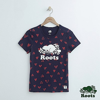 女裝-Roots 滿版愛心短袖T恤-藍
