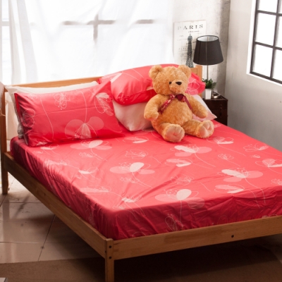 Carolan 嫣紅 精梳純棉雙人枕套床包組(5x6.2尺)