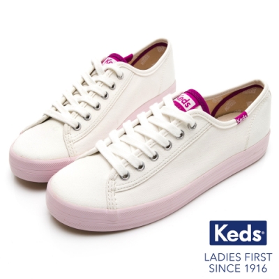 Keds KICKSTART 清新撞色綁帶休閒鞋-奶油白