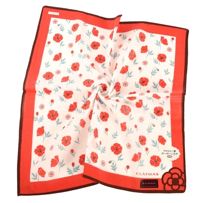 CLATHAS 山茶花與小碎花純綿帕領巾-紅色