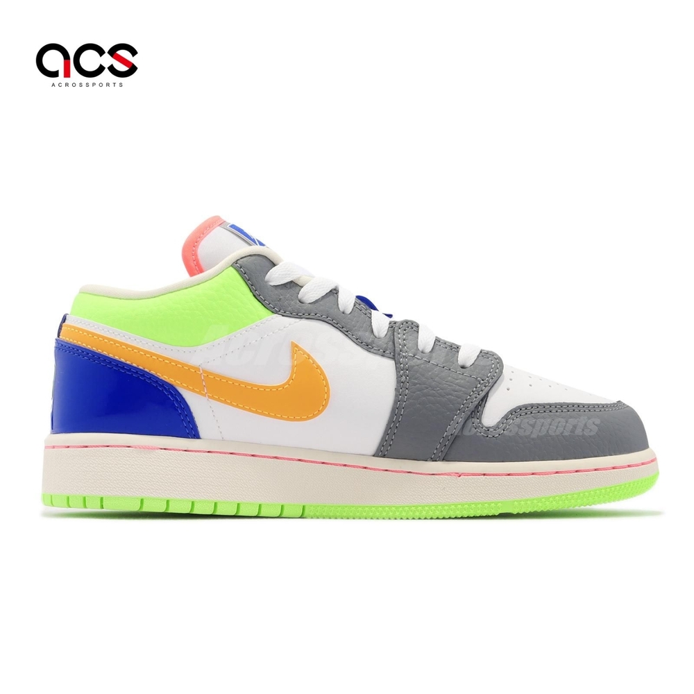 Nike 休閒鞋Air Jordan 1 Low GS 大童鞋女鞋灰橘AJ1 Hoops 彩色拼接