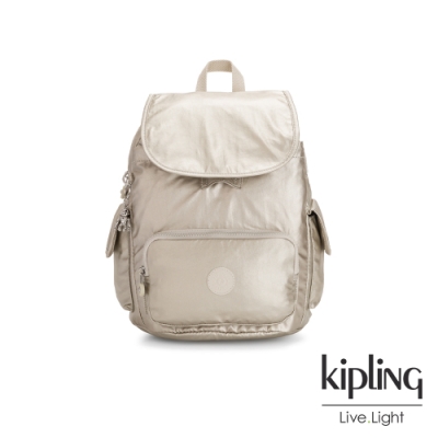 Kipling 星光流沙金拉鍊掀蓋後背包-CITY PACK S