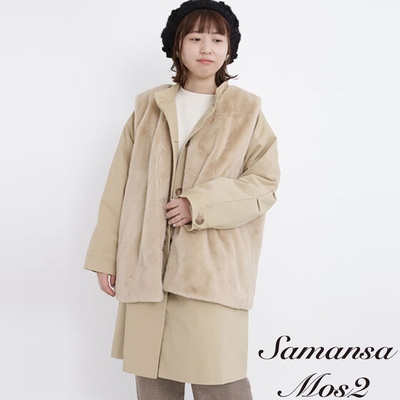 Samansa Mos2 【SET ITEM】圓釦長版剪裁大衣+V領毛絨背心外套