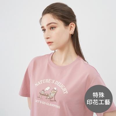 GIORDANO 女裝印花短袖上衣 山系服系列 - 21 繡粉紅