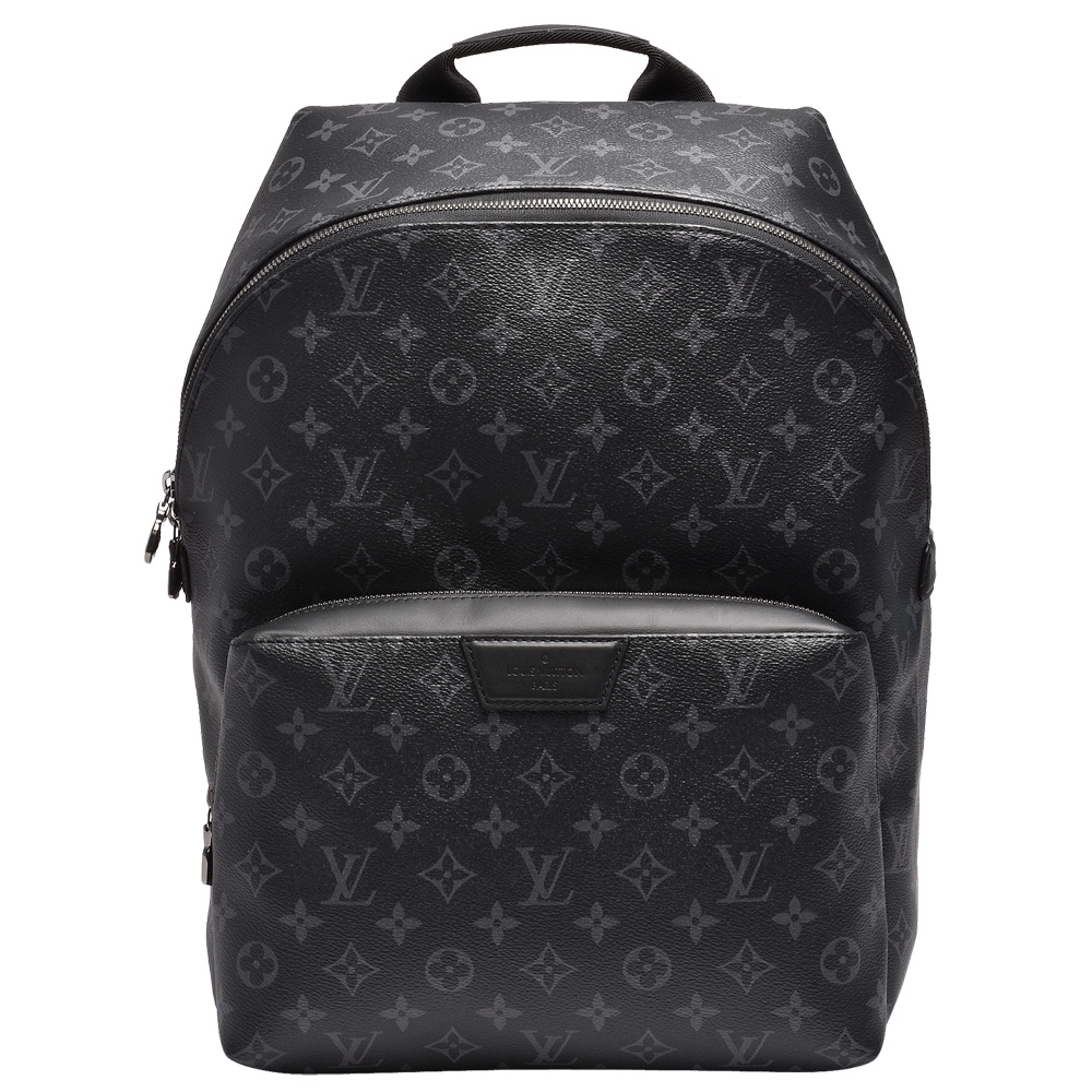 LV M43186 Apollo系列 Monogram Eclipse帆布牛皮鑲飾拉鍊後背包(黑灰)