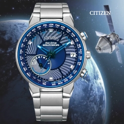 CITIZEN 星辰 GENTS 光動能 GPS衛星對時 萬年曆不鏽鋼腕錶-藍44mm(CC3030-53L 防水100米)