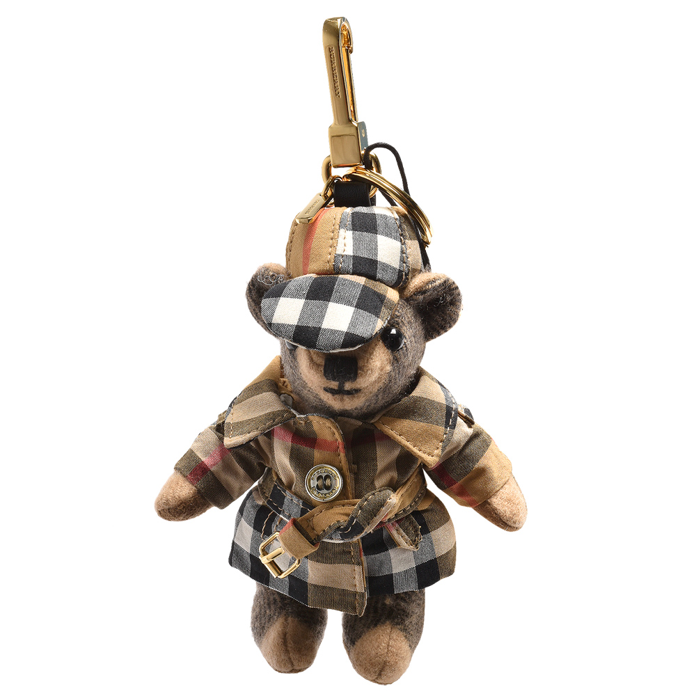 BURBERRY 經典Vintag格紋風衣造型Thomas泰迪熊鑰匙圈/吊飾(駝色)
