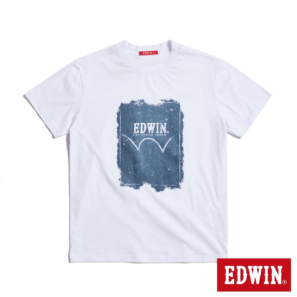 EDWIN 人氣復刻款 牛仔印花LOGO短袖T恤-男-白色