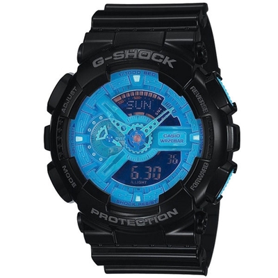 CASIO G-SHOCK 超重型戰機雙顯運動錶-藍黑-GA-110B-1A2DR