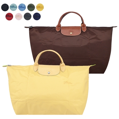 LONGCHAMP LE PLIAGE GREEN系列刺繡短把再生尼龍摺疊小型旅行袋(多色選)