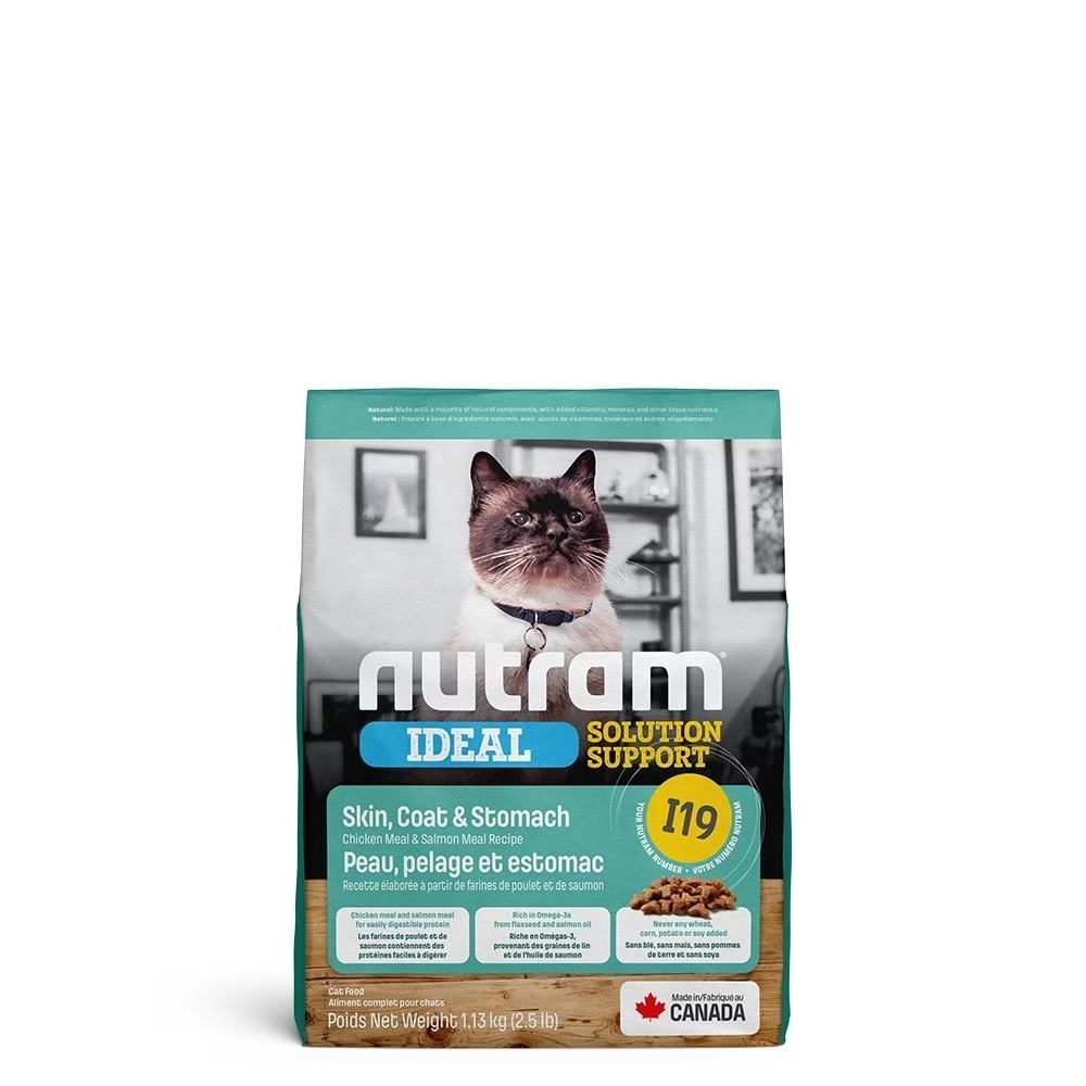 【2入組】加拿大NUTRAM紐頓I19專業理想系列-三效強化貓雞肉+鮭魚 1.13kg(2.5lb) (NU-10277) 購買第二件贈送我有貓*1包