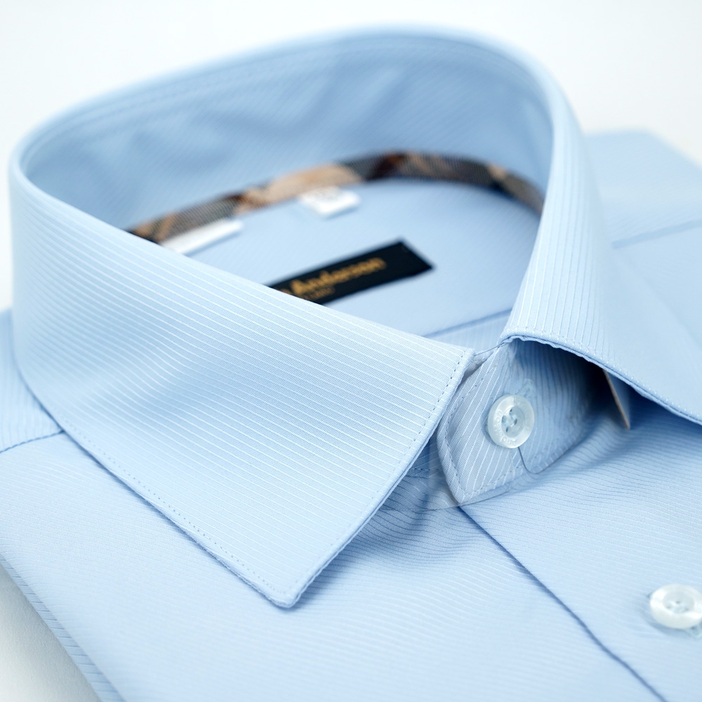 金安德森 經典格紋繞領藍色暗紋吸排窄版短袖襯衫fast